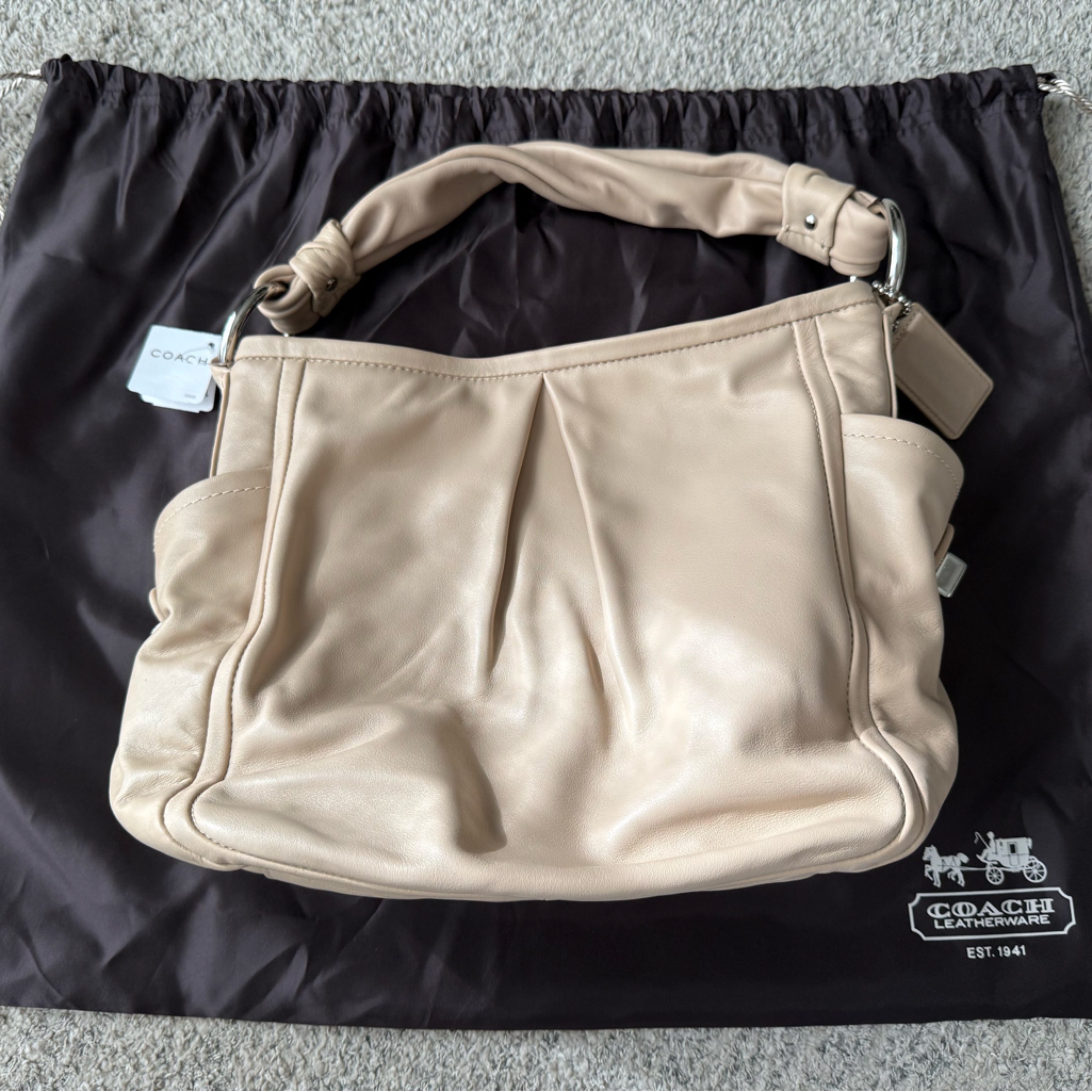 Coach Neutral Taupe Leather Shoulder Bag